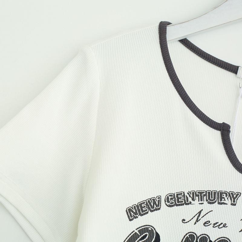 Women's Short Sleeve Large Size V Neck Short Sleeve Casual Fashion Positive Shoulder Short Top
