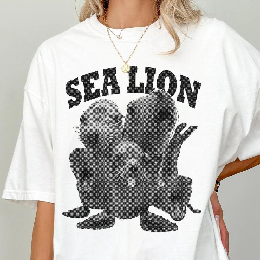 Women's Men Meme Cute Sea Lion T Shirt Streetwear Tee Summer Oversize Trendy Y2K Retro Harajuku Hip Hop Top