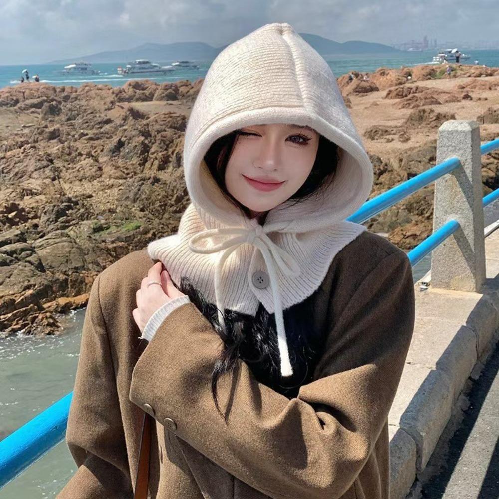 

Балаклава Бавовняна Шапка-пуловер Тепліша В язана Шапка Корейська Жіноча В язана Шапка-пуловер Зима бежевий