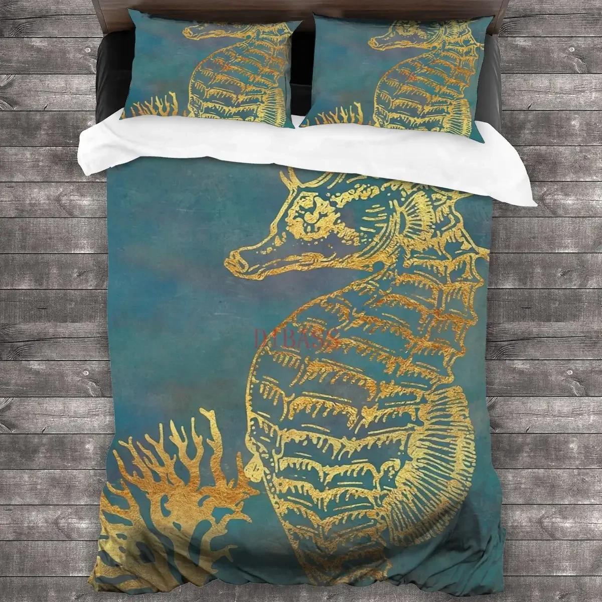 

Набір постільної білизни «Морський коник» Океанські тварини Підодіяльник King Queen Size Помаранчевий Корал Морське життя Домашній текстиль М’яка ковдра Морський їжак 70x133cm