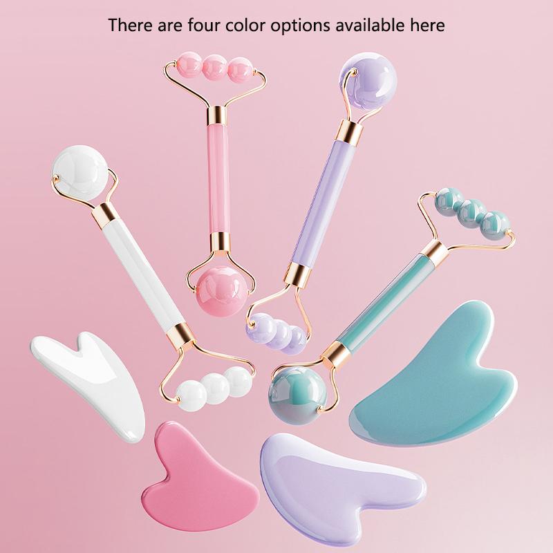 Double Head Facial Massage Roller Eyes Face Lifting Tighten Resin Guasha Board Roller Face Spa Massager Beauty Skincare Tools