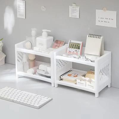 1PC Desktop Double Layer Storage Rack Rectangular White Organizing Student Desk Office Cosmetics Stationery