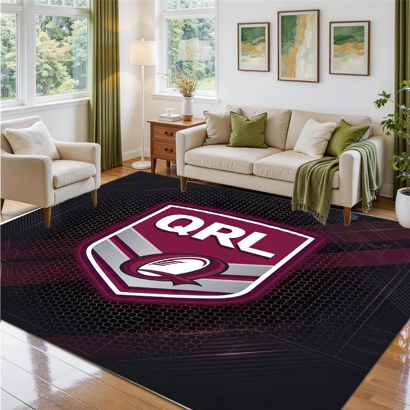 Queensland Maroons Design Crystal Velvet Rug Soft Decorative Mat for Bedroom Entrance