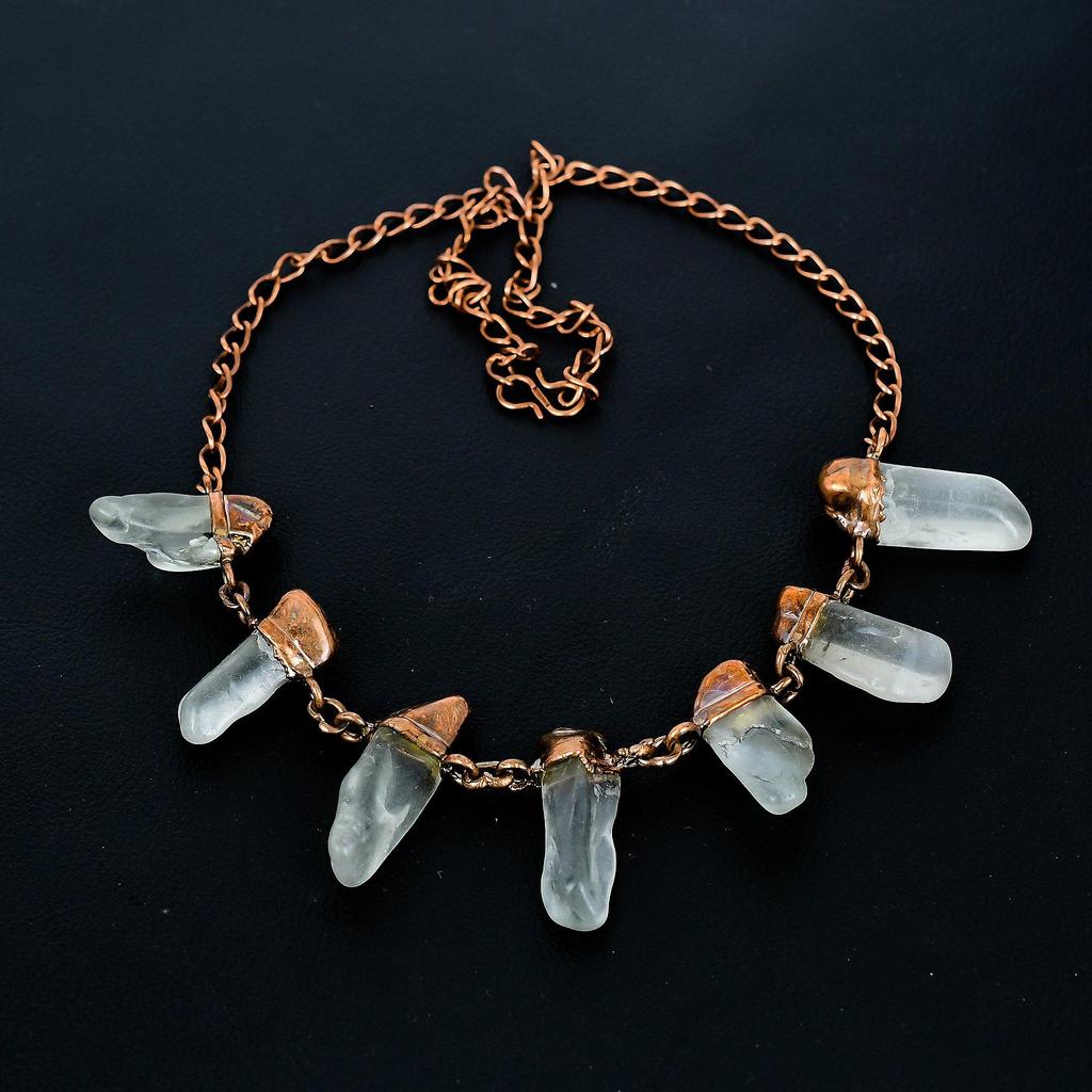 Clear Quartz Handmade Gemstone Necklace, Copper Electroformed Necklace Antique Jewelry, For Engagement Gift