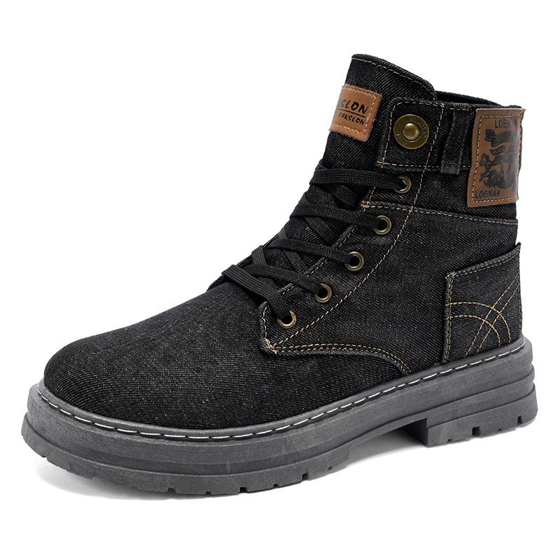 2025 Men's Plus Size Retro High-Top Martin Boots - Casual Denim Ankle Work Boots