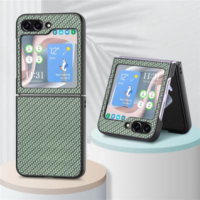 Luxuriöse ultradünne Handyhülle aus Kohlefaser-PU-Leder für Samsung Galaxy Z Flip 5 Harte PC-Schutzhülle Stoßfest Coque Funda