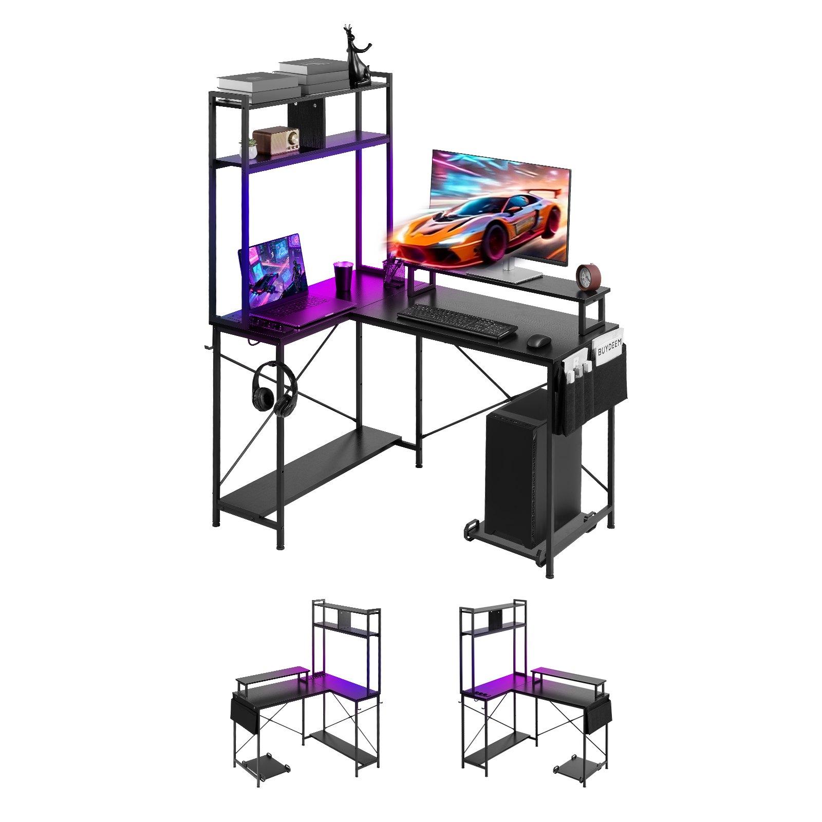 VEVOR L-Shaped Gaming Desk with LED