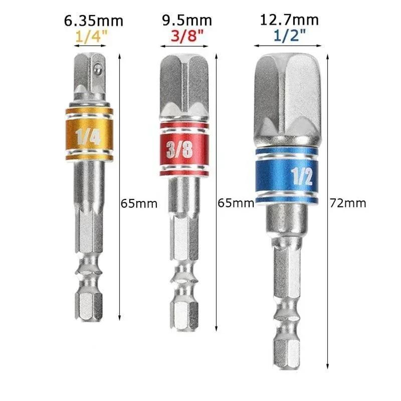 1 Pcs Drill Socket Adapter Impact Drill Extension Drill Bits Bar Socket Adapter 1/4 3/8 1/2 Size Hex Shank Square Head Drill Bit