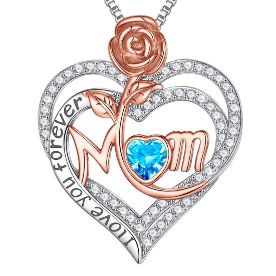 Rose Heart Pendant Necklace with Rhinestones Elegant Alloy Jewelry Lightweight Tarnish-Resistant Shiny Gift for Mother's Day Birthday