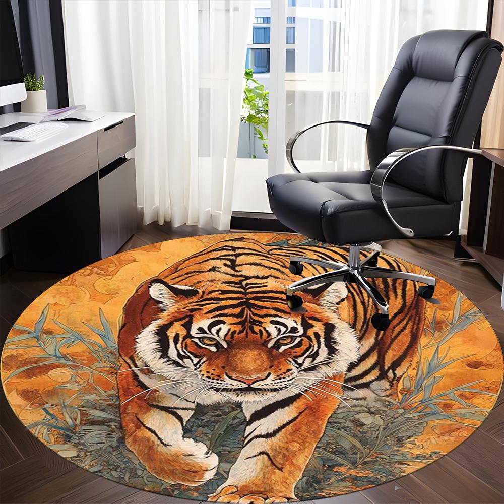 1pc Tiger Print Chair Carpet for Office Non-Slip Mat for Office - Decorative Floor Mat  yy251030244