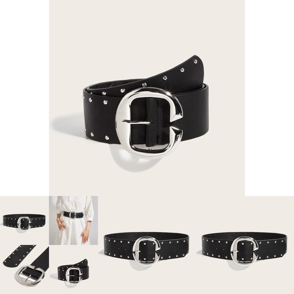 Style Rivet Leather Belt With Metal Buckle For Street Fashion And Casual Wear