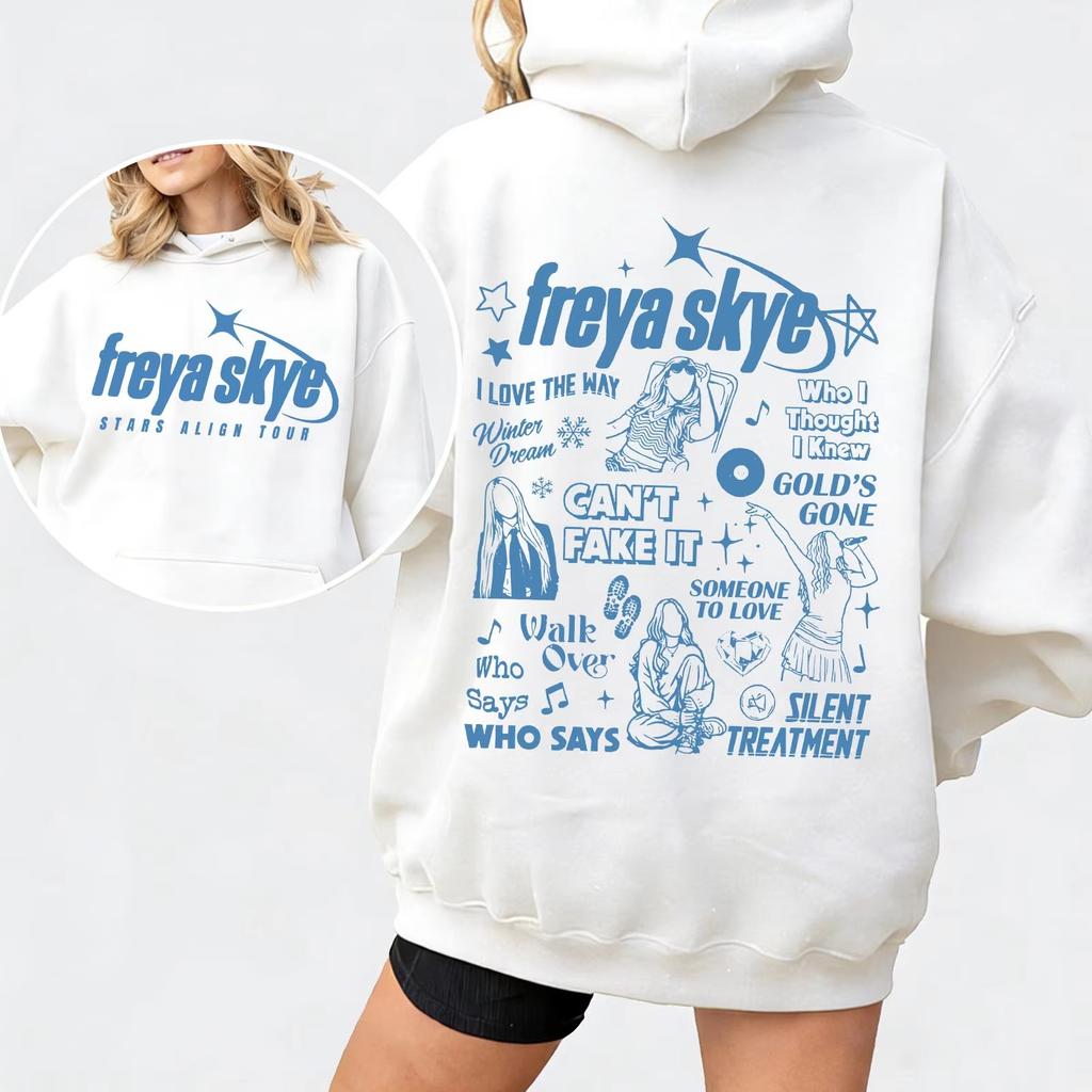 Felpa con Cappuccio Grafica Freya Skye Stars Align Tour Unisex Merchandising Cantante Pop Felpa con Cappuccio Stampa Lista Canzoni Musica Concerto Streetwear Top per Fan di Musica