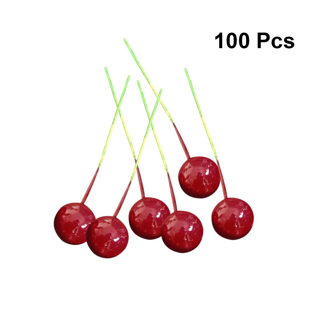 

100 pcs Red Cherry Decor Artificial Lifelike Cherries For Christmas Party Home Kitchen Decoration Fake Fruit Kids Office Cafe 8x1x1cm