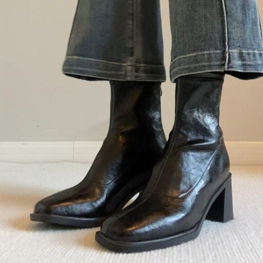 Retro Silent Thick Heel Elastic Temperament Thin Boots Women's 2025 Autumn and Winter New Small Soft Sole High Heel Short Boots