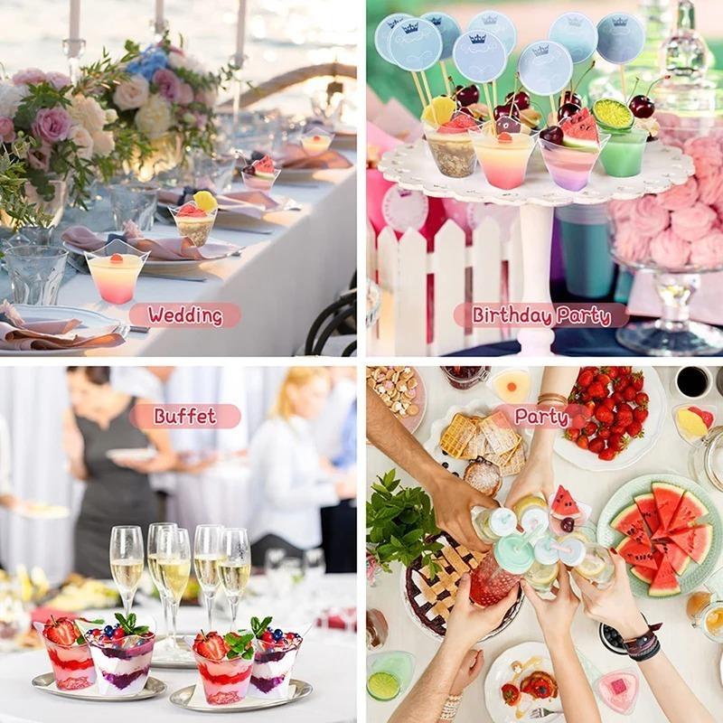 50PCS Disposable Plastic Dessert Cups Twisted Triangle Birthday Transparent Party Ice Cream Mousse Christmas Food Container
