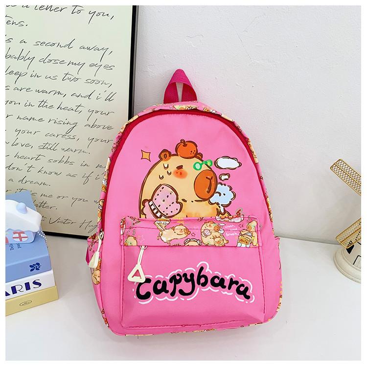 Cute Cartoon Capybara Bath Sun Letter Print Children Backpack For Use Daily