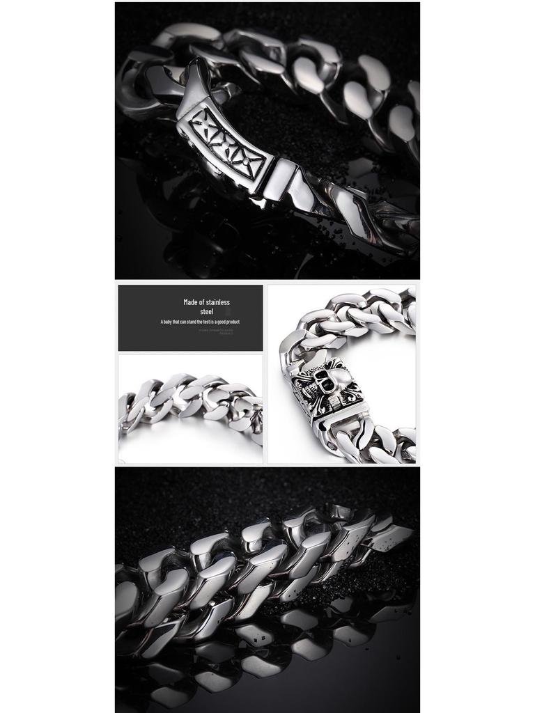 Personalized Men's Titanium Cuban Chain Skull Bracelet