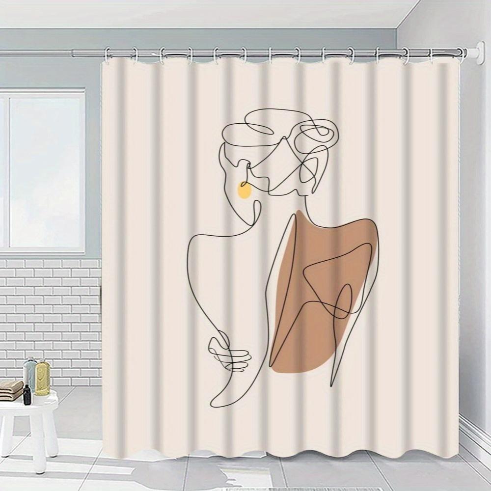 

Abstract Line Art Shower Curtain Woman Drinking Coffee Beige And Brown Design Waterproof Bath Curtain Modern Minimalist Decor W60H190(CM)-1 Pcs