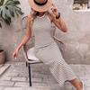 European and American summer new retro hip-wrapped long skirt striped neck backless knitted dress women's clothing