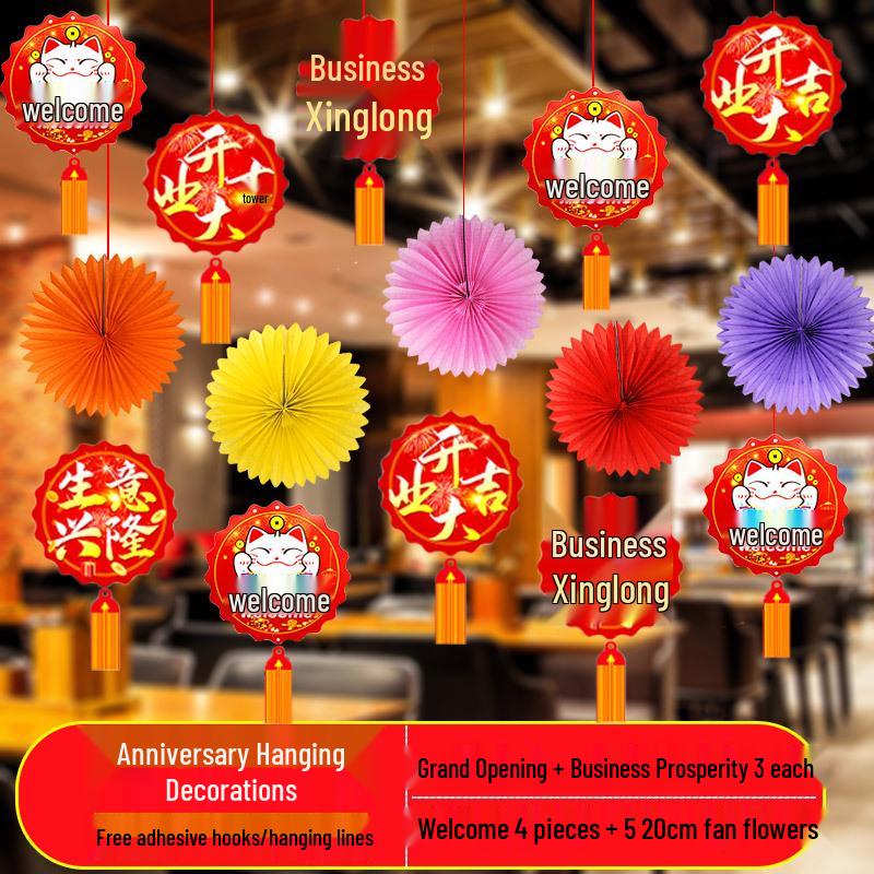 Grand Opening Celebration Ceiling Fan Flowers and Hanging Ornaments for Store Atmosphere & Anniversary Events at Malls and Supermarkets