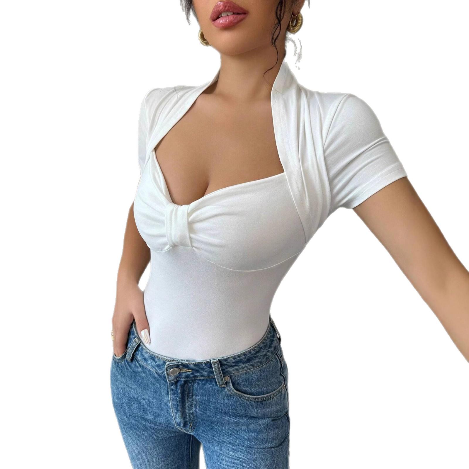 Ladies  Slim Fit Summer Short-Sleeve Solid T-Shirt L