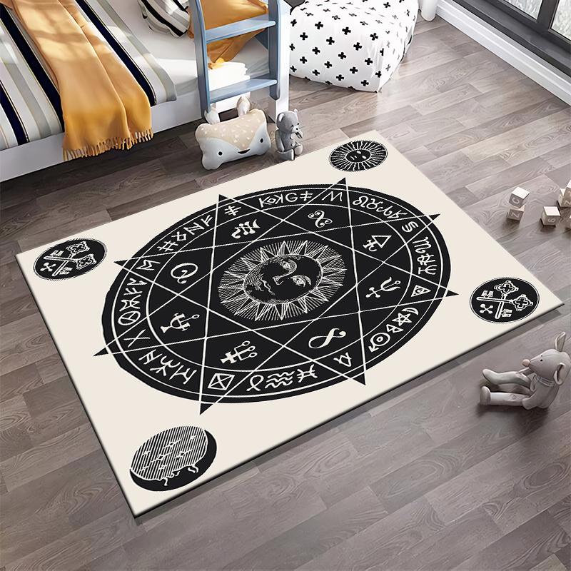 Mystical Sun and Symbols Design Rug Non-slip rug suitable for living room and bedroom sofas