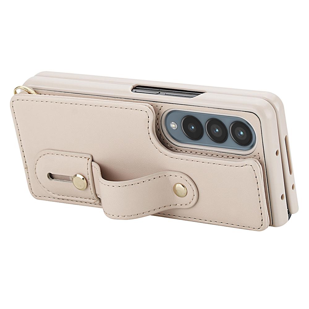 For Samsung Galaxy Z Fold4 5G Case Kickstand Card Slots Leather Coated TPU Cover with Shoulder Strap