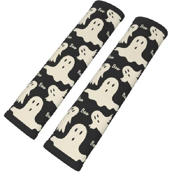 Stylish Ghost Pattern Seat Belt Covers Soft Comfortable Shoulder Ghost Pattern