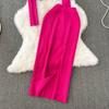 Retro Fashion Suit Spice Spice Style Round Neck Short Top + High Waist Slit Knit Skirt Two Piece Set