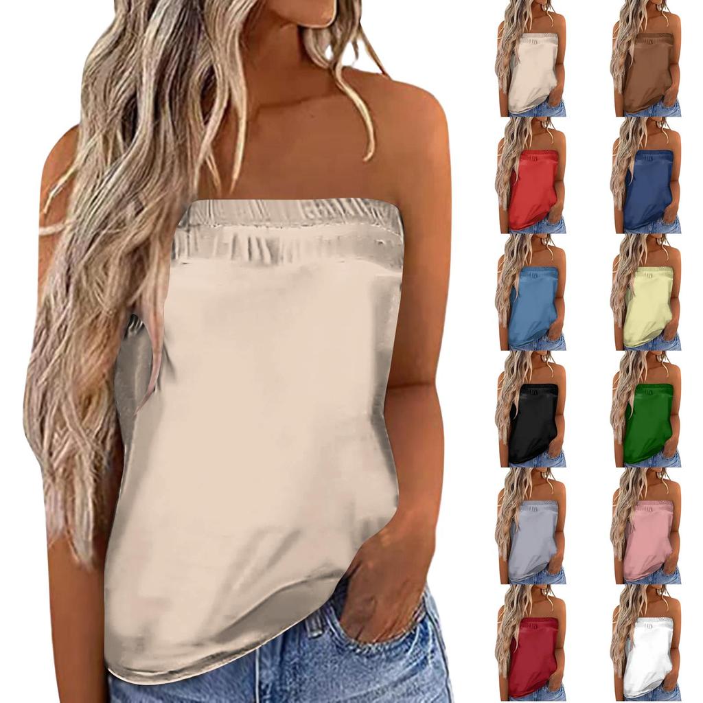 Top de Verano Sexy para Mujer sin Tirantes Hombros Descubiertos Banda Elástica