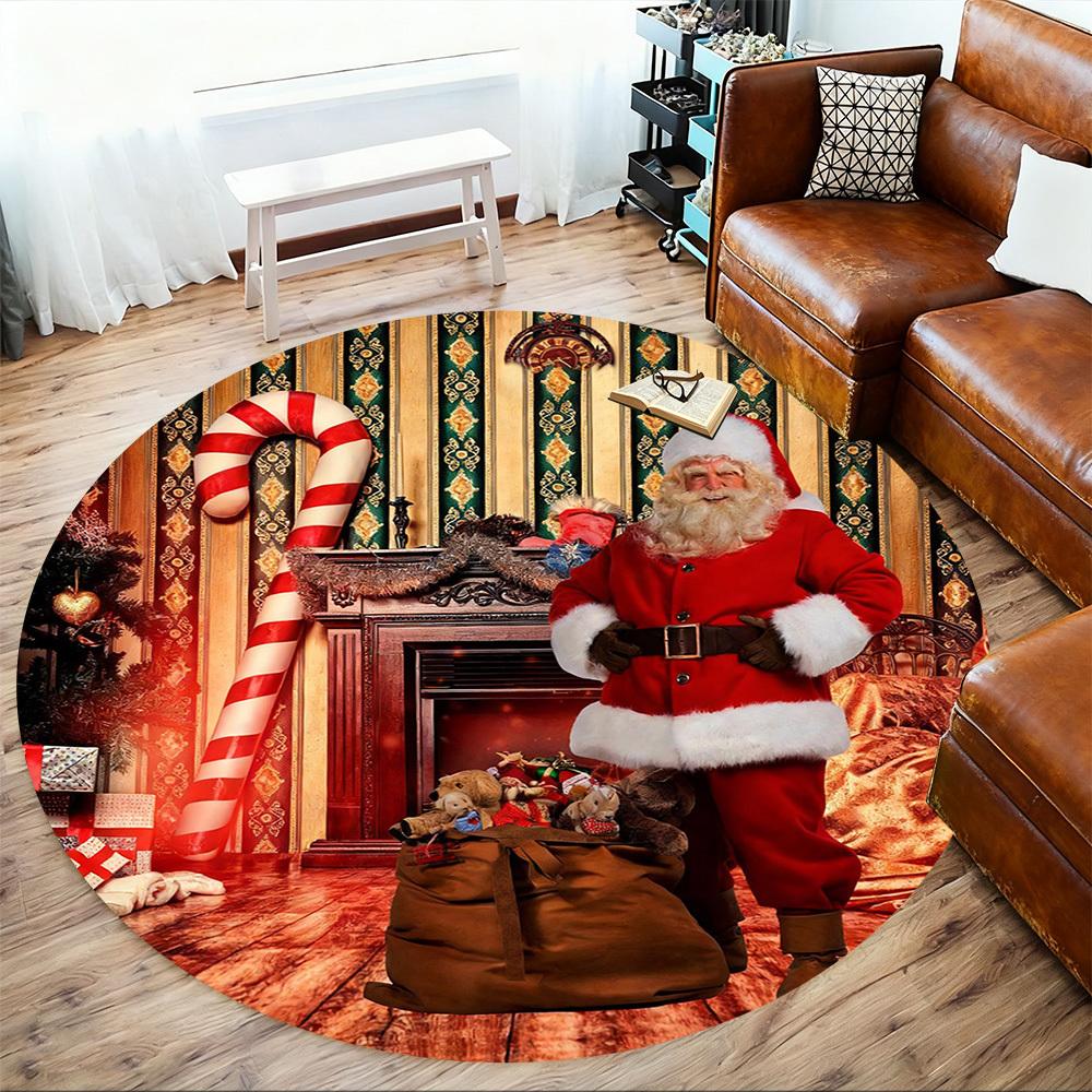 1pc Santa Claus Christmas Round Chair mat office Area Rug - Non-Slip, Floor Mat for Office, Bedroom, and Indoor Decor p127267