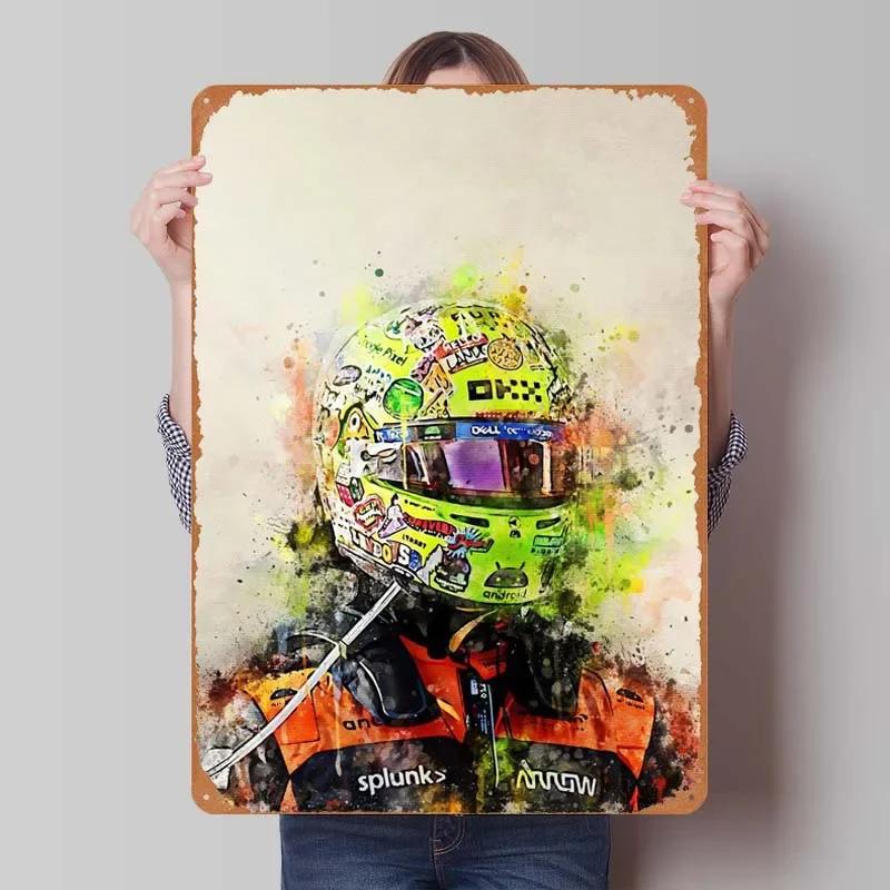 Lando Norris Metallschild Rennposter Dekorative Metallplatten Retro Blechschild für Wandkunst Dekoration Gamer Zimmer Dekoration