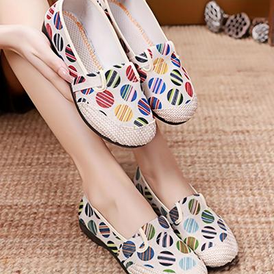 Scarpe da donna slip-on basse in tela da pescatore con motivo a righe colorate, tomaia confortevole, mocassini casual per tutto il giorno