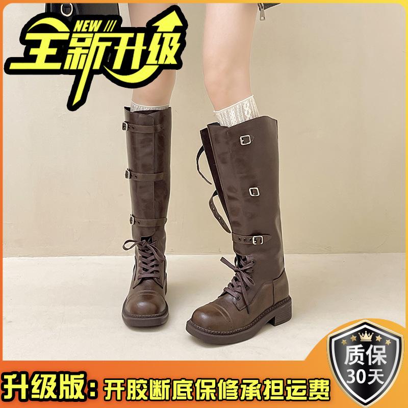 Design sense locomotive belt buckle boots women's 2025 autumn and winter retro European and American thick-soled thick-heeled fashion boots high-heel