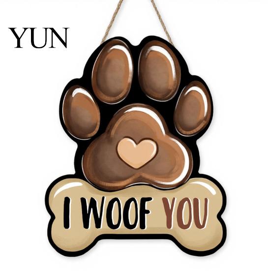 Indoor Pet House Accessory Wooden Welcome Sign for Front Door, Decorative Dog Paw Wall Hanging Plaque with Creative Animal Print Art Hemp Rope Lovers,