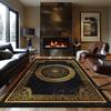 Luxury Black Gold Greek Key Print Carpet Plush Flannel Rug Living Room Bedroom Home Decor Area Rug Non Slip Floor Mat