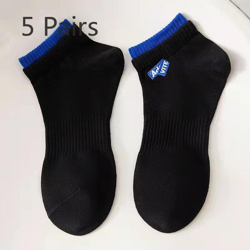 

5 пар мужских однотонных коротких носков-лодочек с вышивкой 5 Pairs синий/чёрный