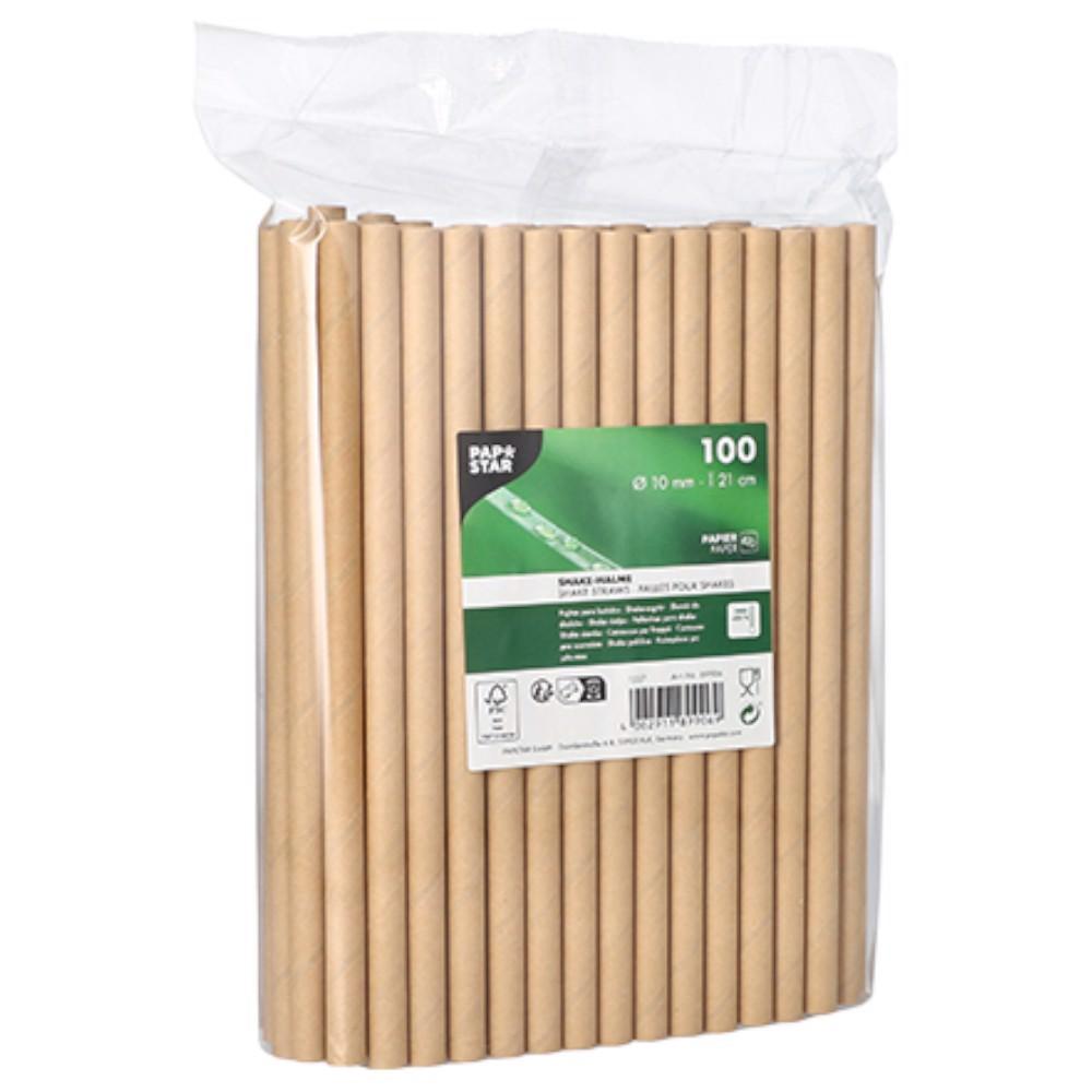 Słomki Papierowe Brązowe 21Cm 10Mm Jednorazowe Ekologiczne Papstar 100Szt
