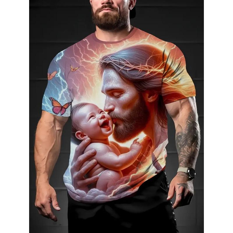 Praying Jesus Printed Kids Adult T-shirt Summer Women's and Men's Casual Outdoor Girl and Boy Short Sleeve Tees Top Pullover