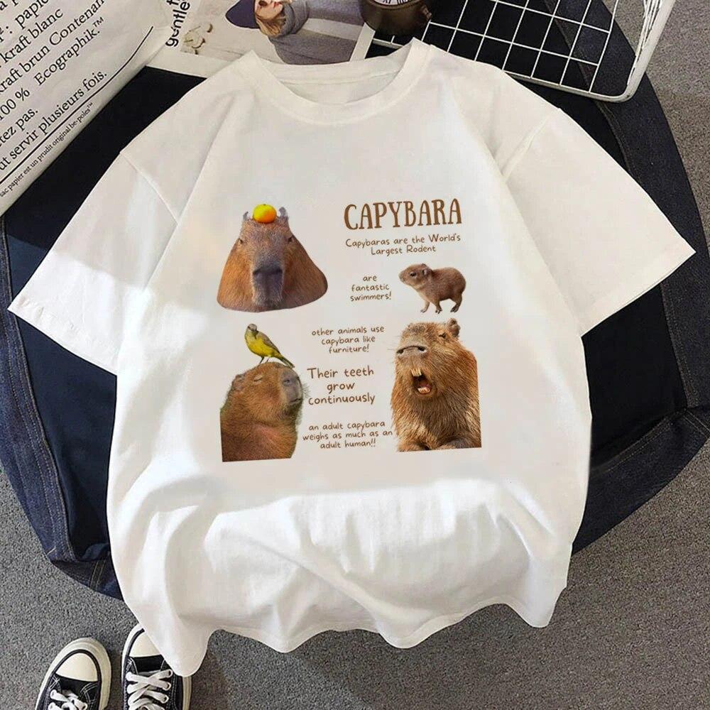 

Забавная одежда Kawaii Capybaras, одежда с принтом, женская футболка, белая футболка с короткими рукавами и эстетикой из полиэстера, футболка WoUnisex 4XL