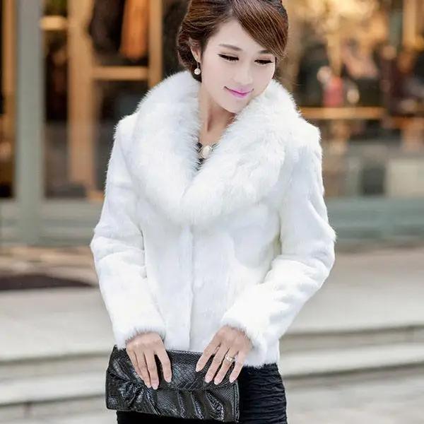 New Womens Winter Autumn Short Section Faux Fur Jackets Man-made Rabbit  Collar Casual  Coats E98