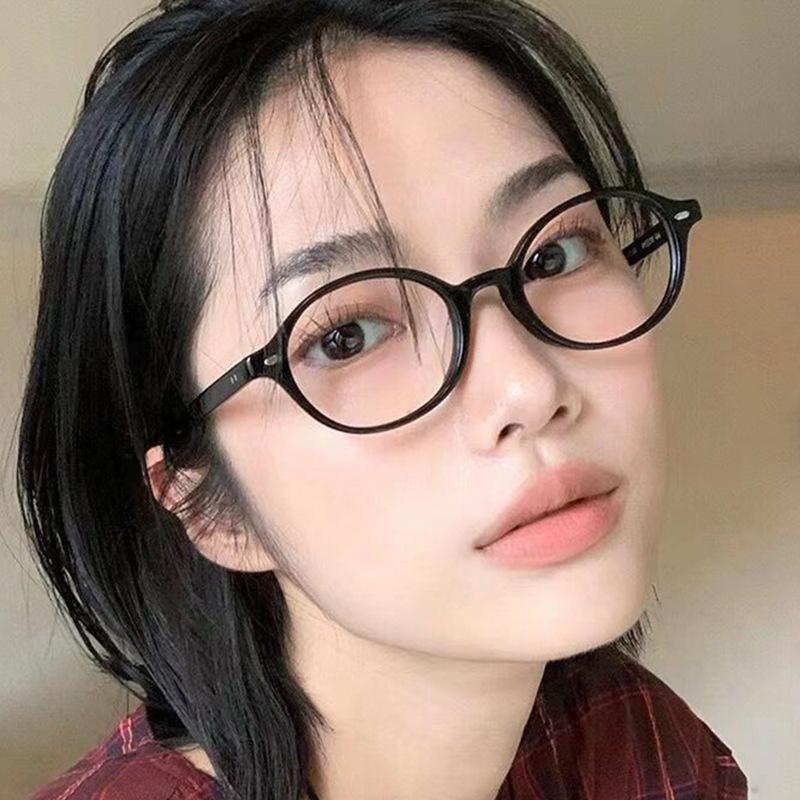 Women's Student Commuter Travel Glasses Anti-Blue Light Fashion Personality Retro Artistic Classic Oval Plain Glasses