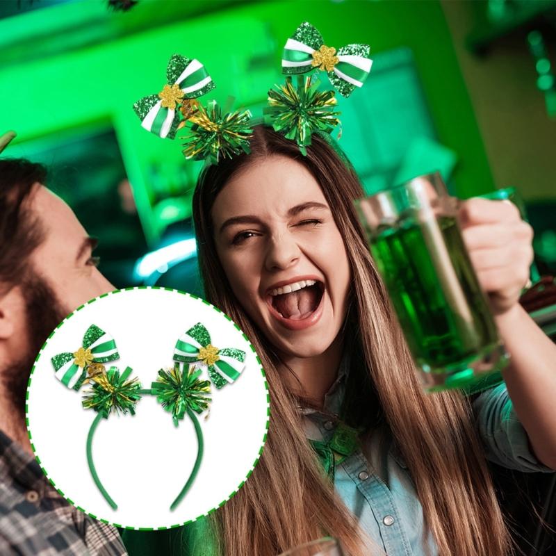 StPatricks Day HairHoop for Irish National Day Celebration Glittering Powder Headband for Theme Party Festival Gathering