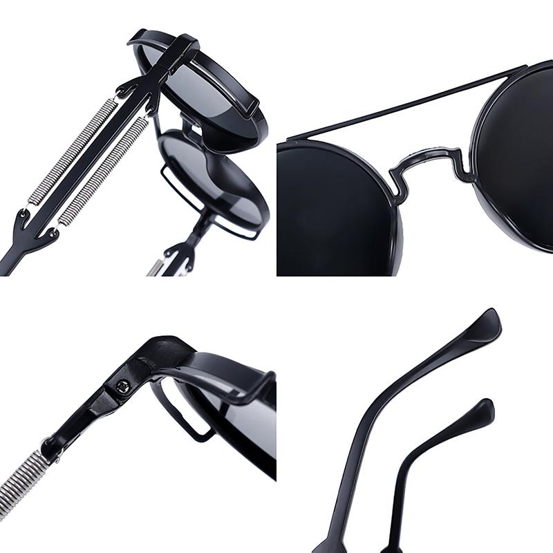 Pc Sunglasses Steam Punk Double Spring Leg Glasses Fashion Trend Round Sunglasses