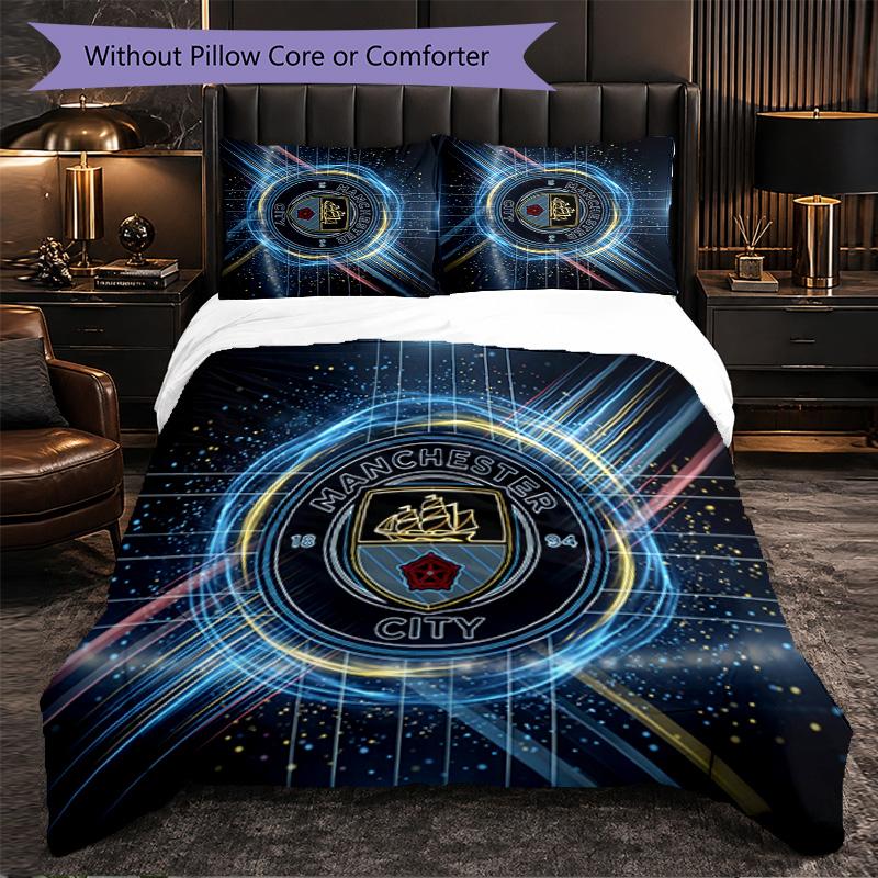 Set Lenzuola Manchester City Modello 3 Pezzi Morbida Copripiumino in Microfibra con Federe per Camera da Letto