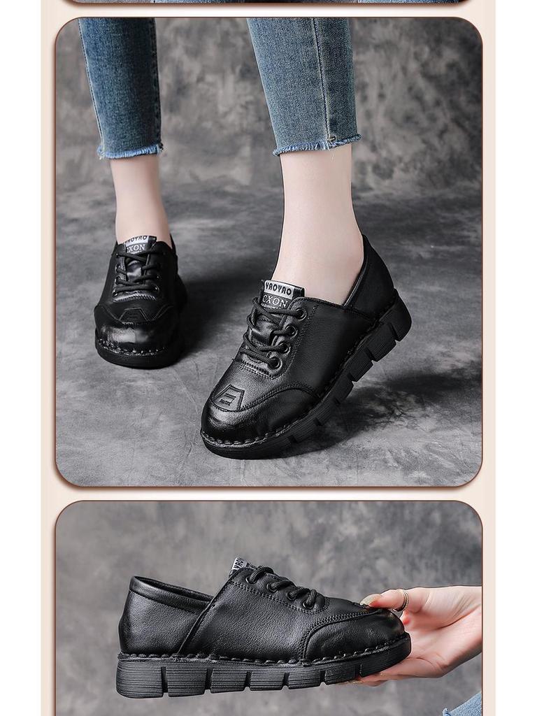Women's Genuine Leather Retro Wedge Shoes - Comfortable Cowhide Soft Sole, Ideal for Spring and Autumn.