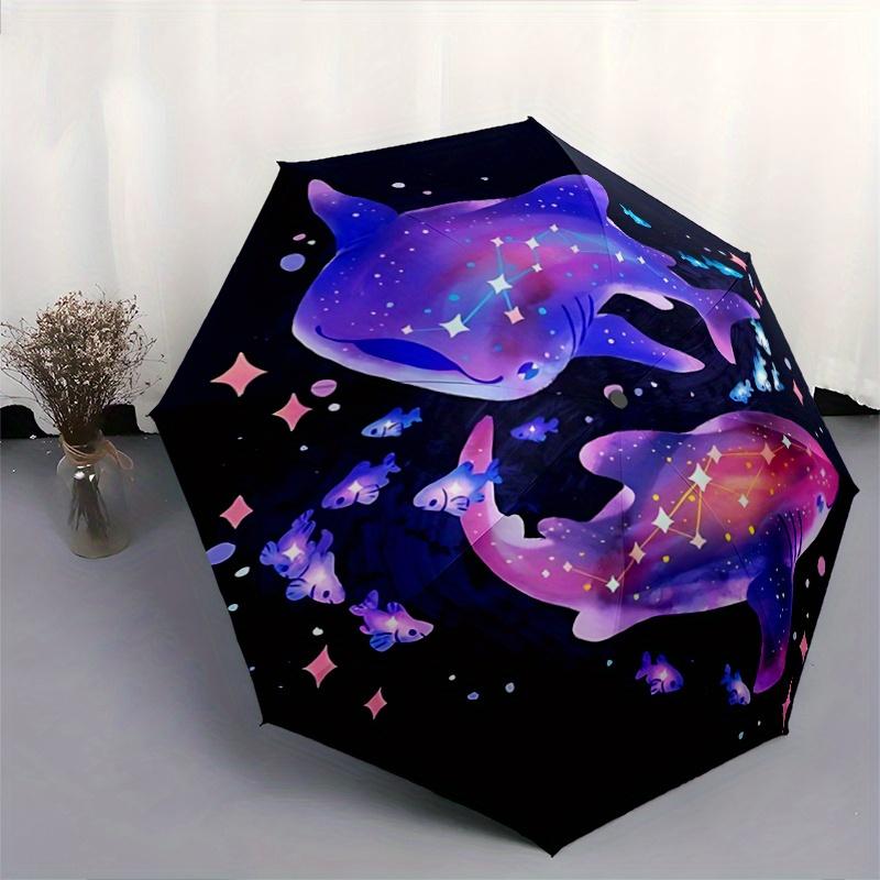 1pc Two Whale Sharks Cartoon Umbrella, Portable 3-Fold Compact Umbrella, Suitable for Camping, Hiking and Travel, Ideal Easter Birthday Gift for