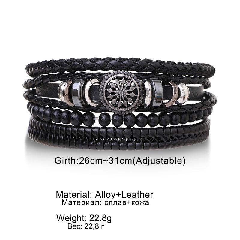Braided Leather Bracelets for Men Vintage Life Tree Charm Wood Beads Ethnic Tribal Wristband Rope Bracelet Set