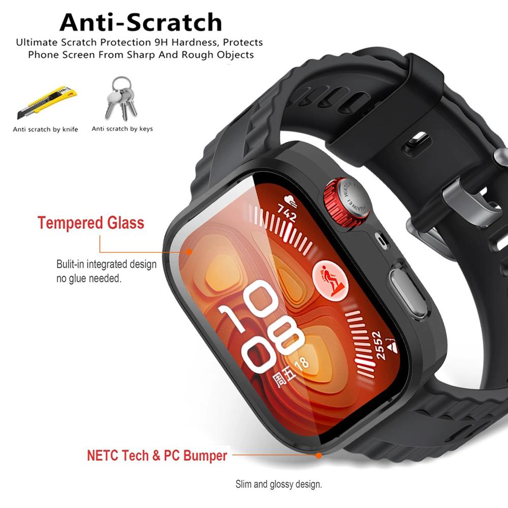 Herdet glass+deksel til Huawei Watch Fit 4/4 pro Rundtdekkende skjermbeskytter Hard PC-støtfanger Klokkekasser til Huawei Watch Fit 4