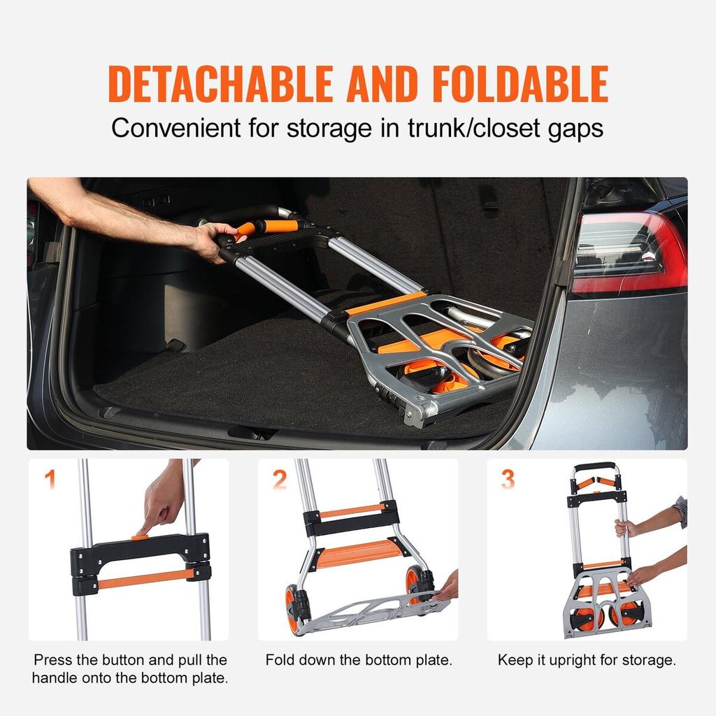 Folding Hand Truck, 309 Lbs Load Capacity, Aluminum Portable Cart, Convertible Hand Truck and Dolly with Telescoping Handle and PP+TPR Wheels, Ultra